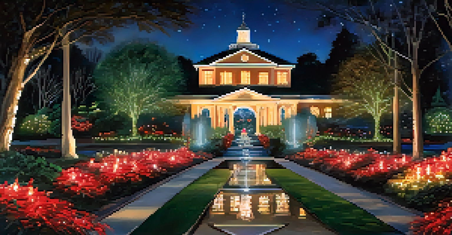 A beautifully lit garden pathway during the Nights of Lights event, showcasing a magical holiday display.