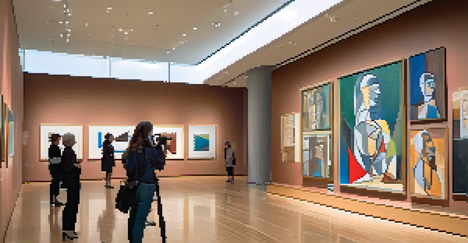 A display of a Picasso artwork at the Bechtler Museum of Modern Art, surrounded by visitors in a well-lit gallery.