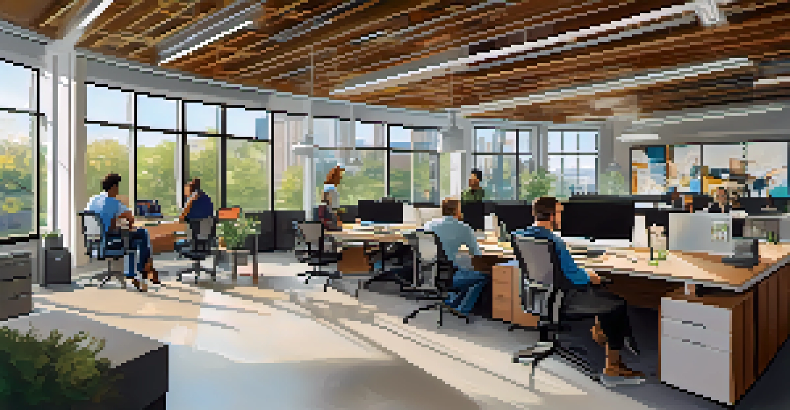 A modern tech workspace in Charlotte with professionals collaborating in a bright and open area.