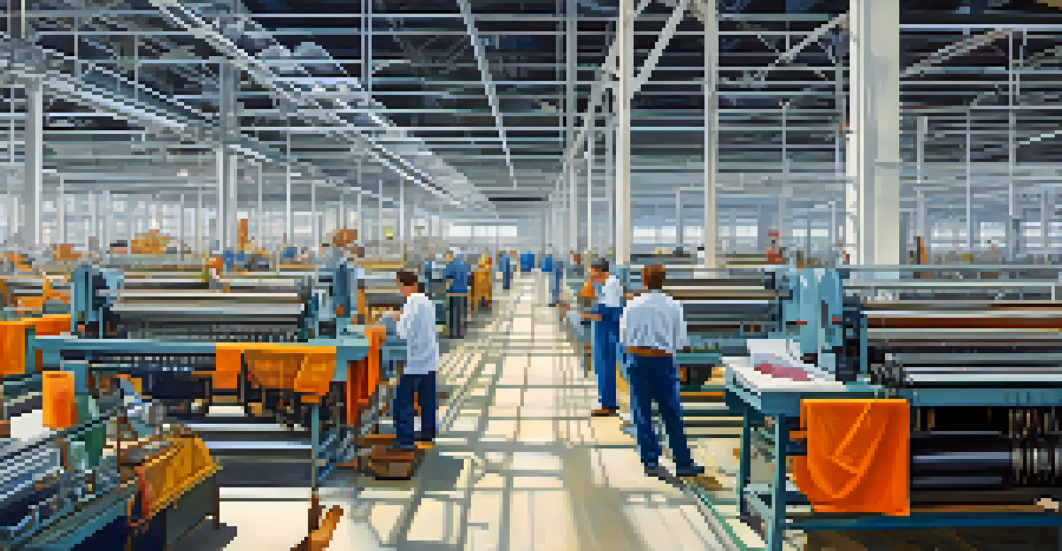 A modern textile factory interior with automated machinery and workers in Charlotte.