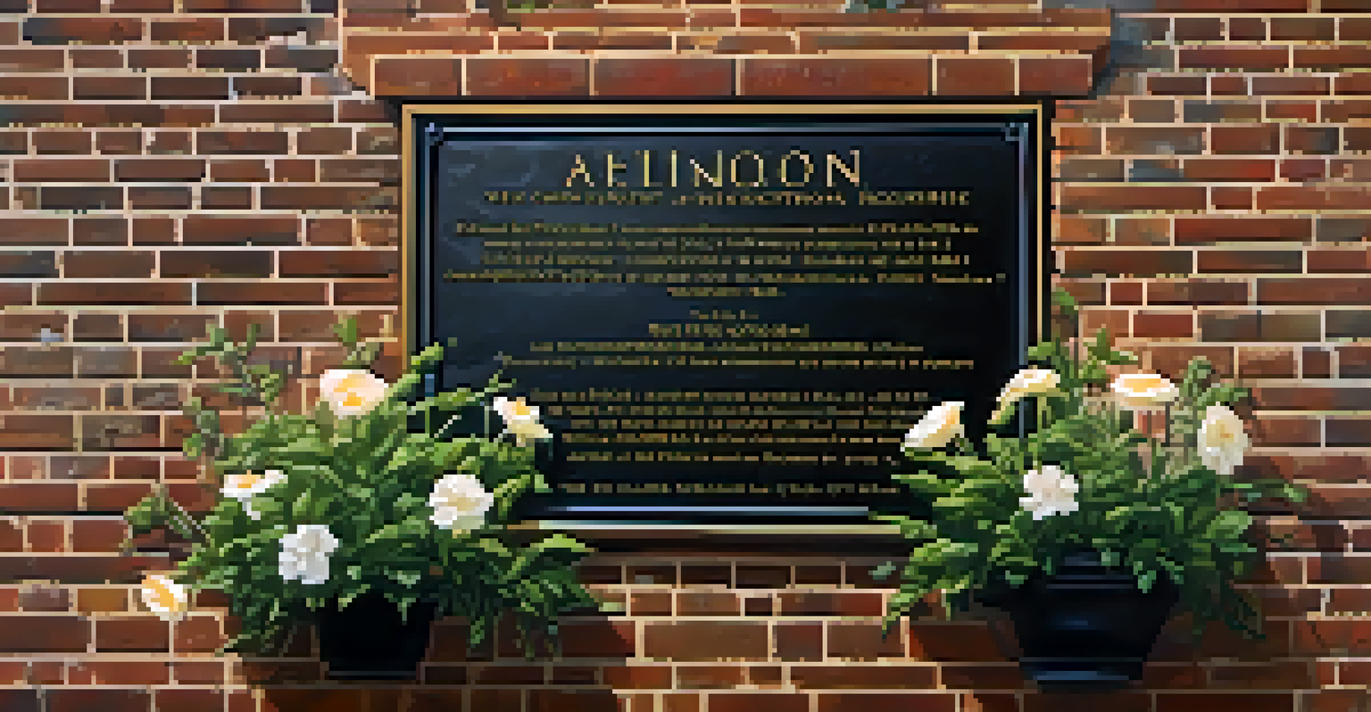 A close-up of a historic plaque on a brick wall in Charlotte, surrounded by flowers, with soft natural light highlighting the engraved text.