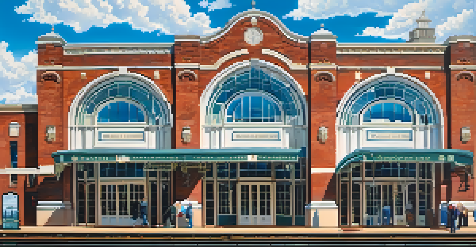 A historic train station in Charlotte, North Carolina, bustling with travelers and featuring classic architecture.