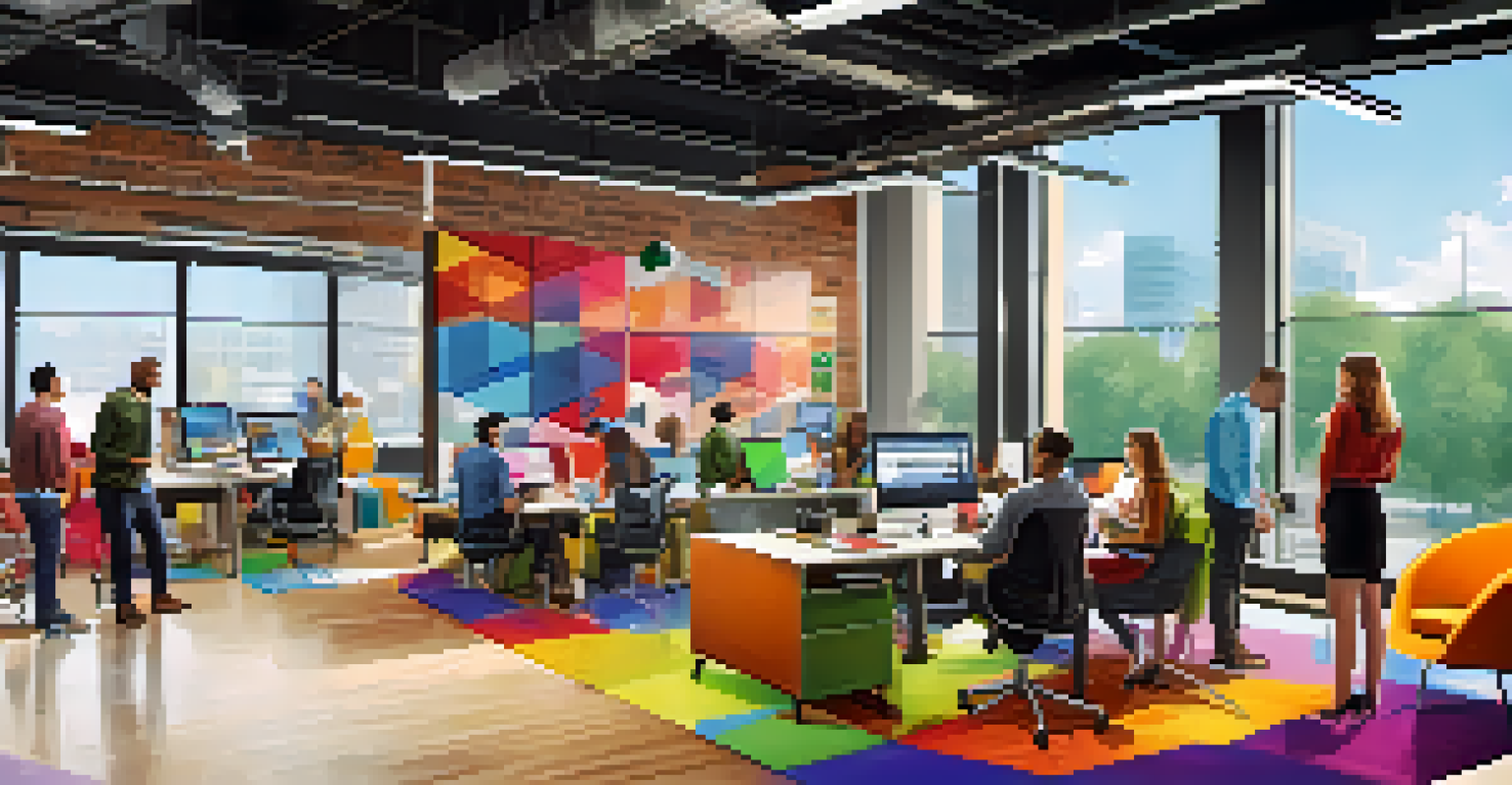 Inside a tech hub in Charlotte with young professionals collaborating in a modern workspace.