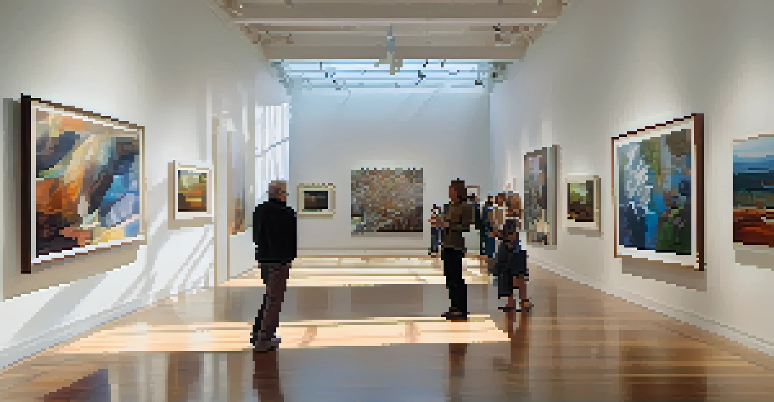 A contemporary art gallery in Charlotte, featuring a bright space with various artworks and engaged visitors.