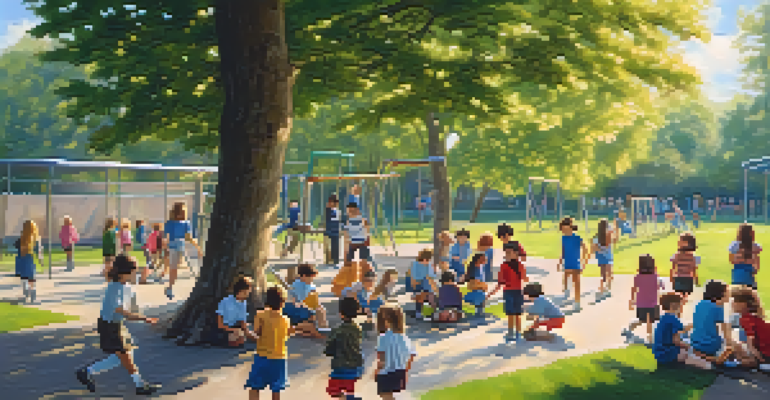 Children enjoying different extracurricular activities on a sunny school playground.