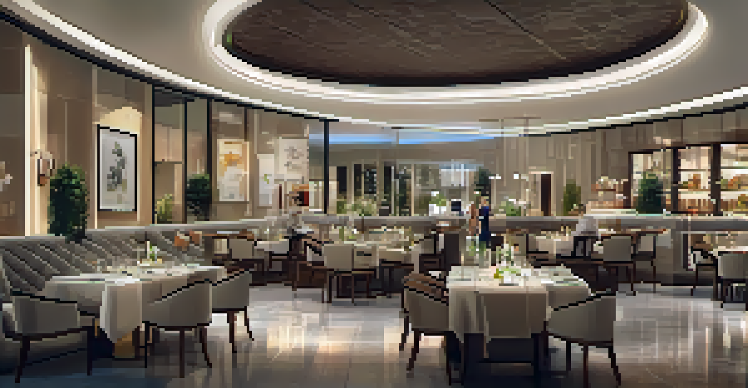 A modern dining area inside a mall with stylish decor and delicious food served on tables.