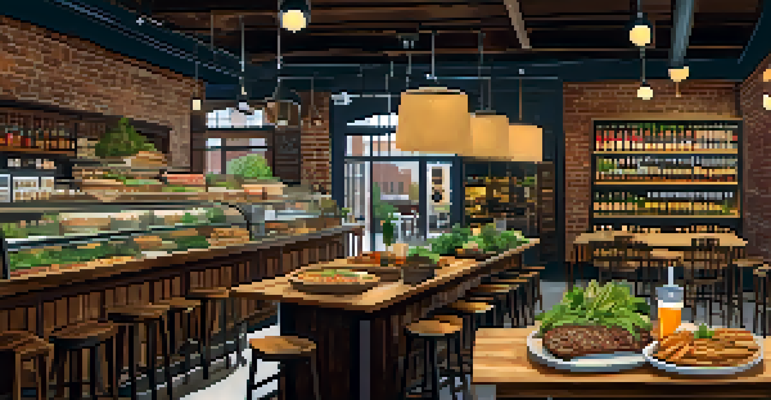 A dining table at The Common Market in South End, adorned with local dishes and craft beers, surrounded by a rustic deli atmosphere.
