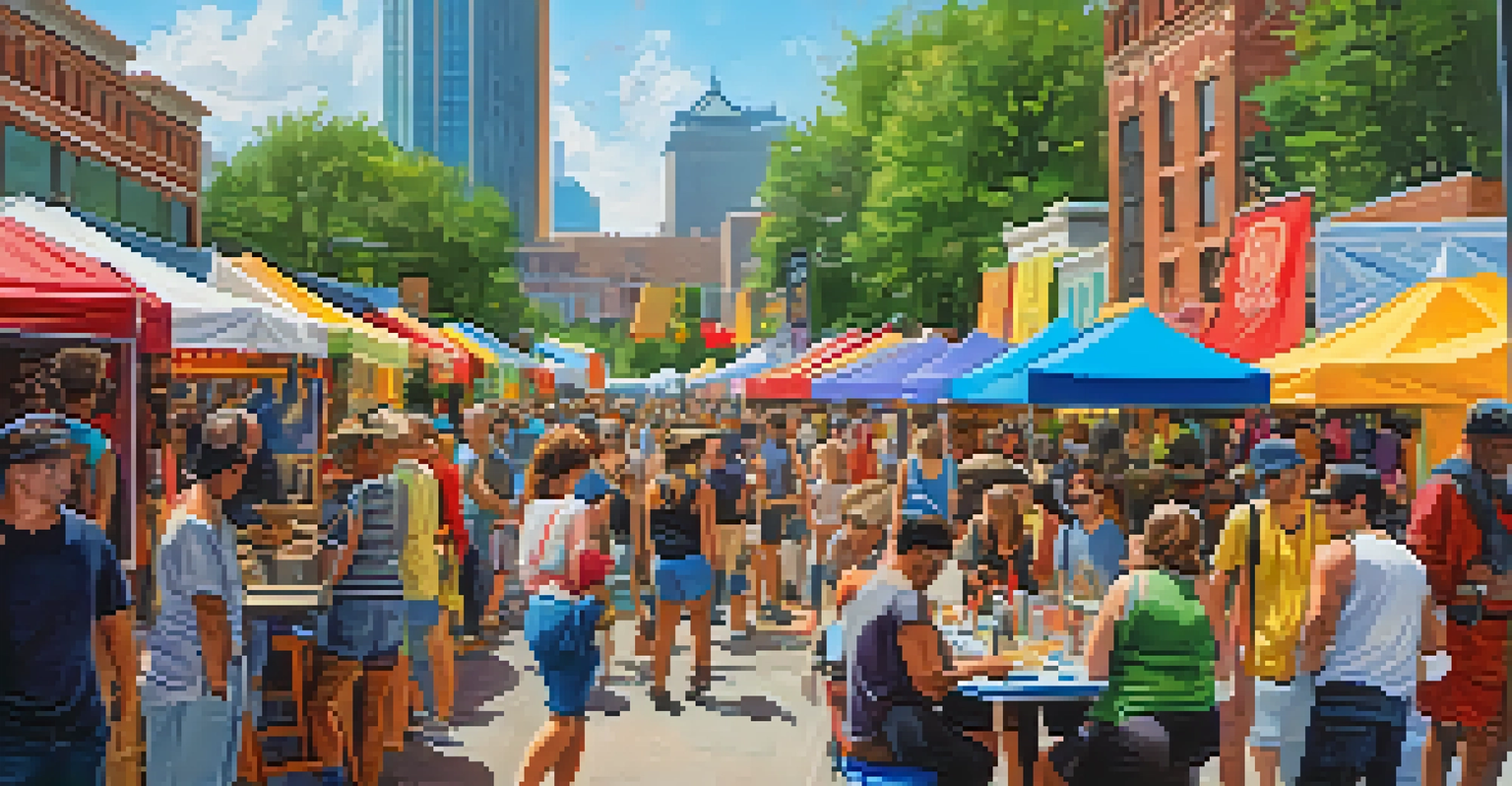 An arts and culture festival in Charlotte, featuring local artists and a lively crowd enjoying music and food.