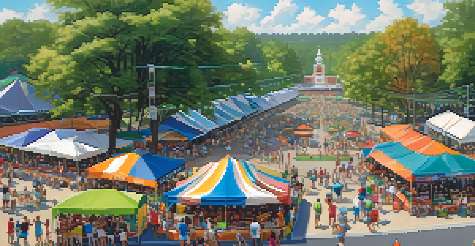 An aerial view of a bustling sports festival in Charlotte, featuring colorful booths and a diverse crowd engaging in activities amidst green park surroundings.