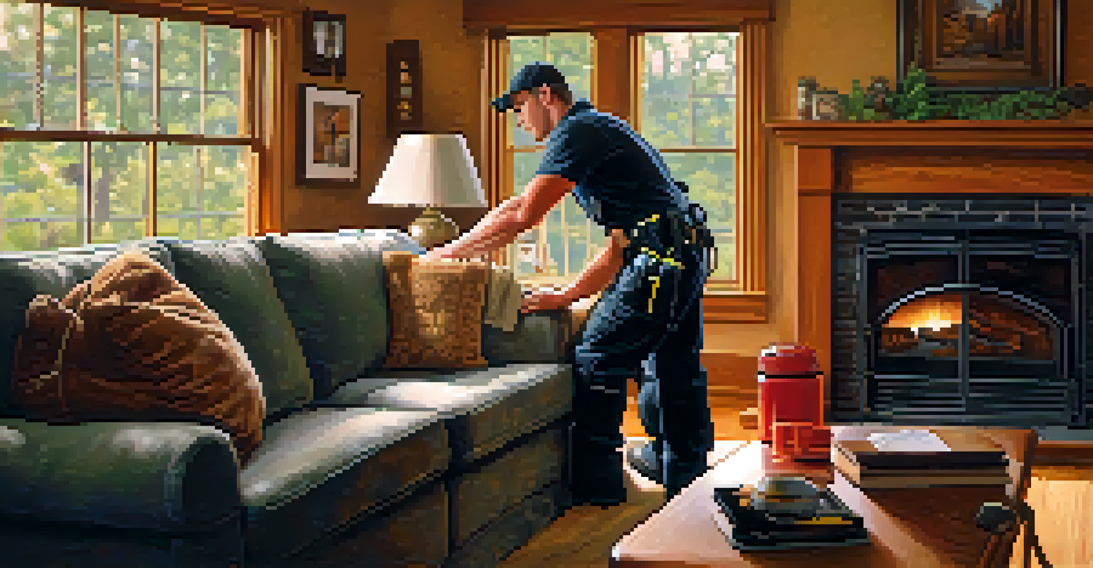 A close-up of a volunteer firefighter's hands installing a smoke detector in a home, emphasizing proactive safety efforts.