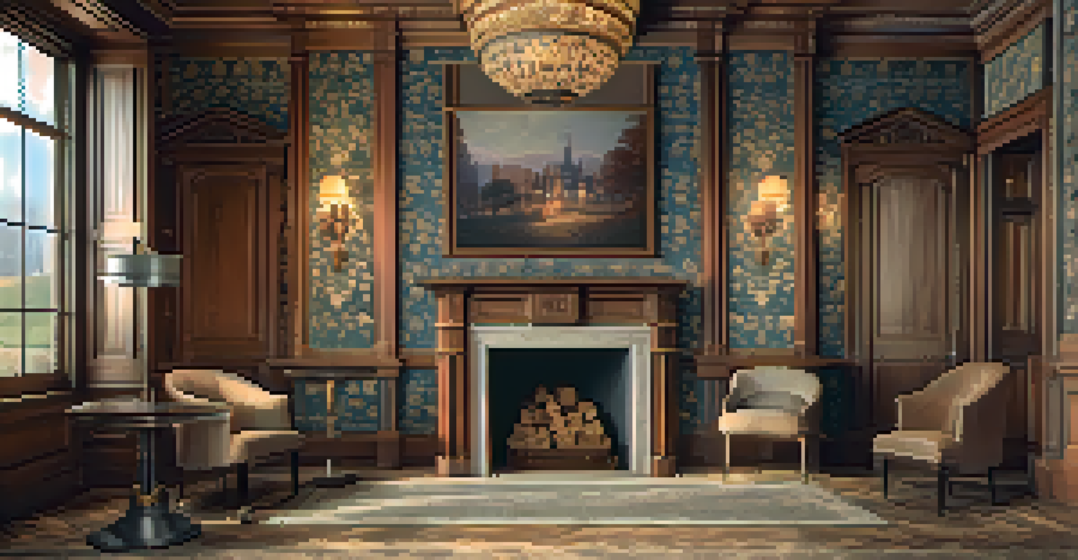 Intricate vintage wallpaper and woodwork inside the Historic Rosedale house, showcasing Victorian craftsmanship.
