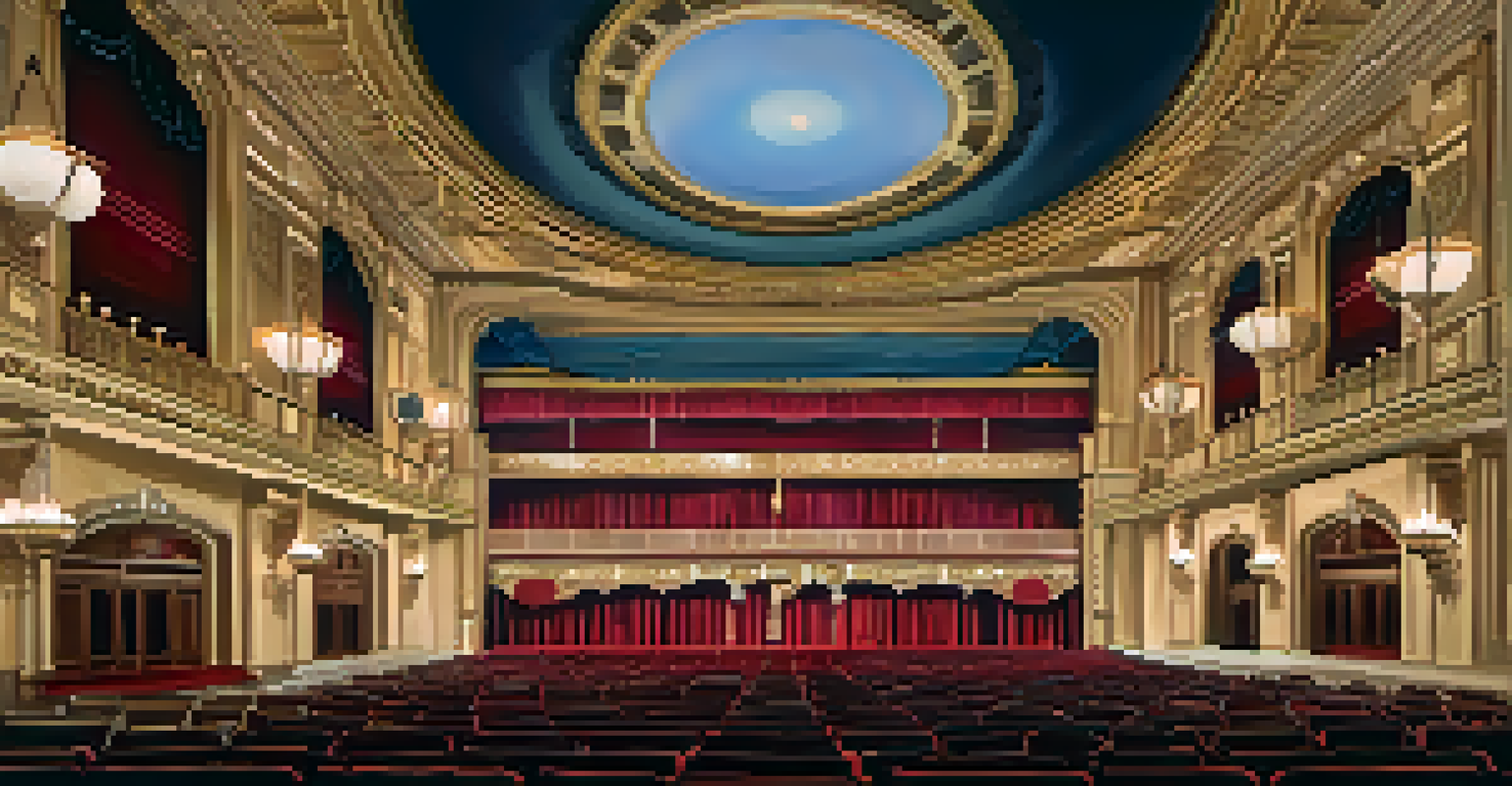 The interior of a historic theater with ornate designs and elegant chandeliers, showcasing its cultural significance.