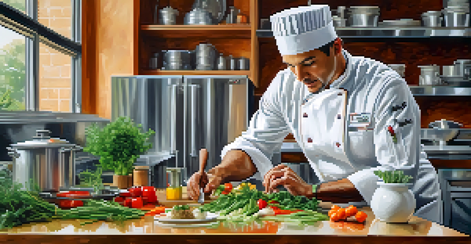 A chef in a modern kitchen preparing a fusion dish, highlighting the creativity in Charlotte's culinary arts.