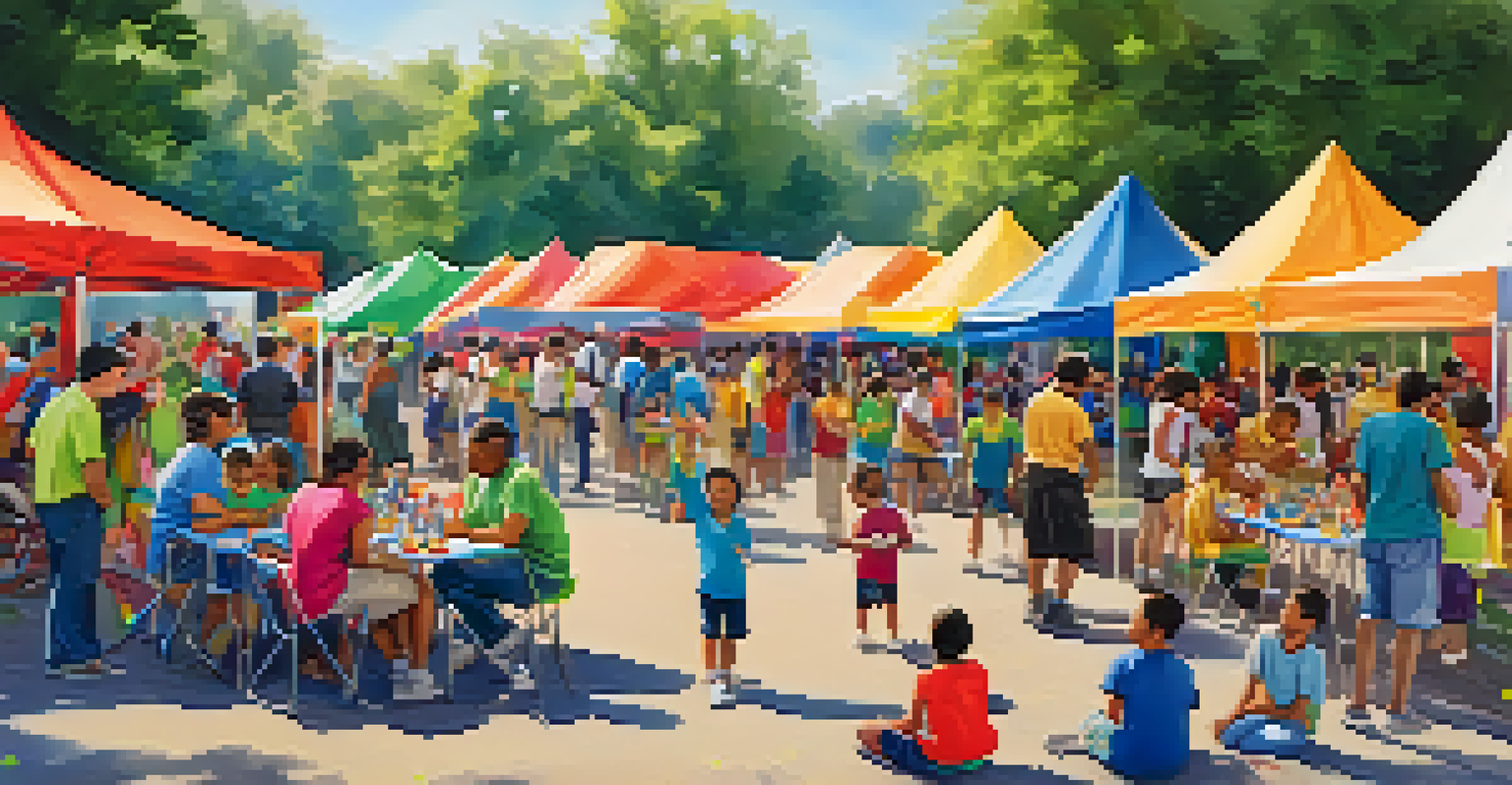 Families and children with special needs enjoying a vibrant outdoor community event with activities and volunteers providing support.