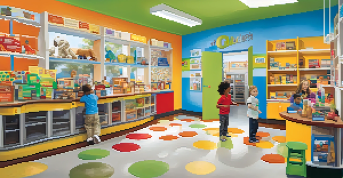 Children engaging in imaginative play at the Children's Museum of Charlotte, with colorful exhibits around them.