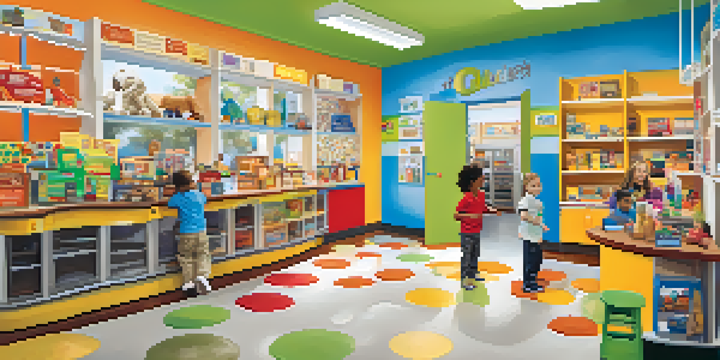 Children engaging in imaginative play at the Children's Museum of Charlotte, with colorful exhibits around them.