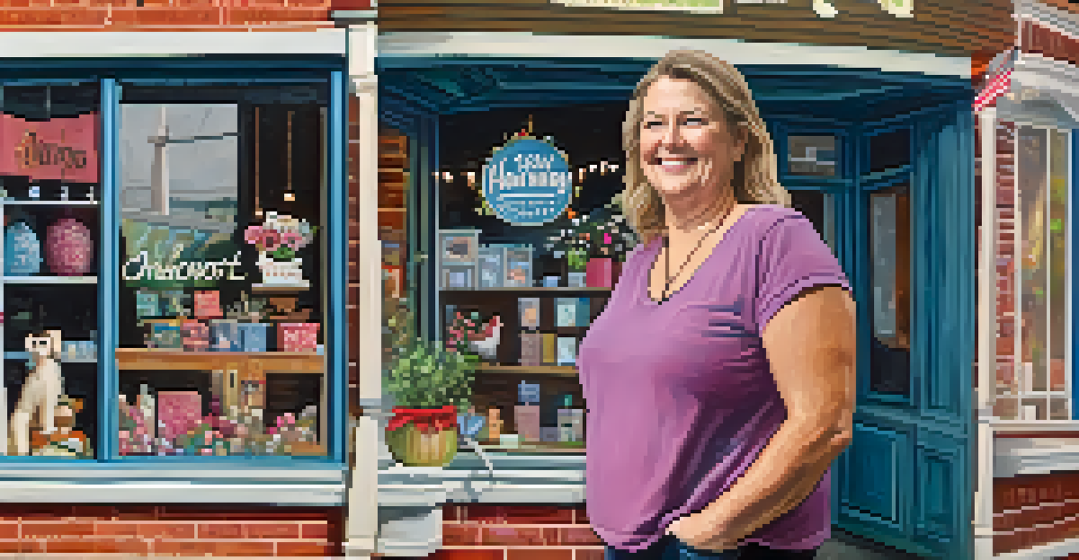 A small business owner in Charlotte in front of her craft shop, promoting local entrepreneurship.