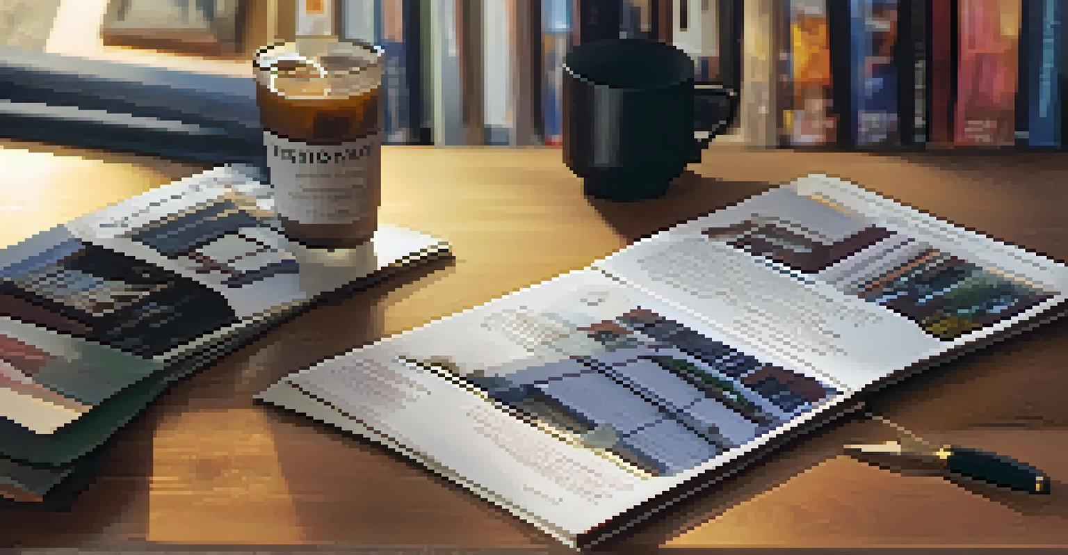 A close-up of a gentrification toolkit on a table, with brochures and books, and hands flipping through a pamphlet in a community space.