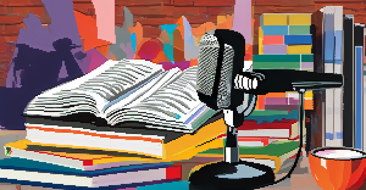 A creative podcast episode cover featuring various themes like true crime and arts.
