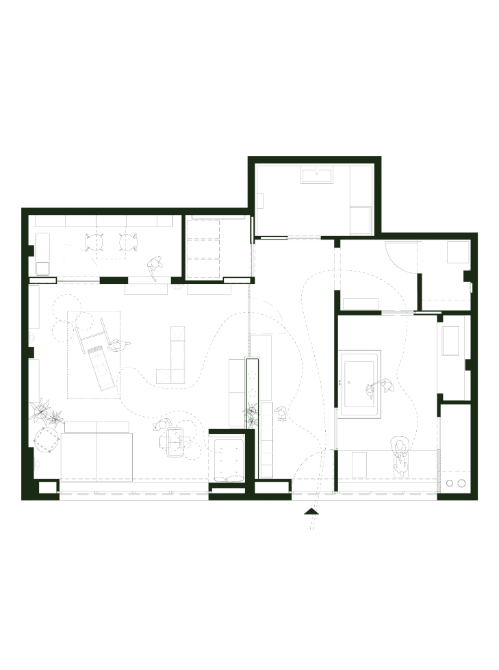 Planta amb recorreguts de l'Espai Mimitú per Habitada Estudi d'Arquitectura