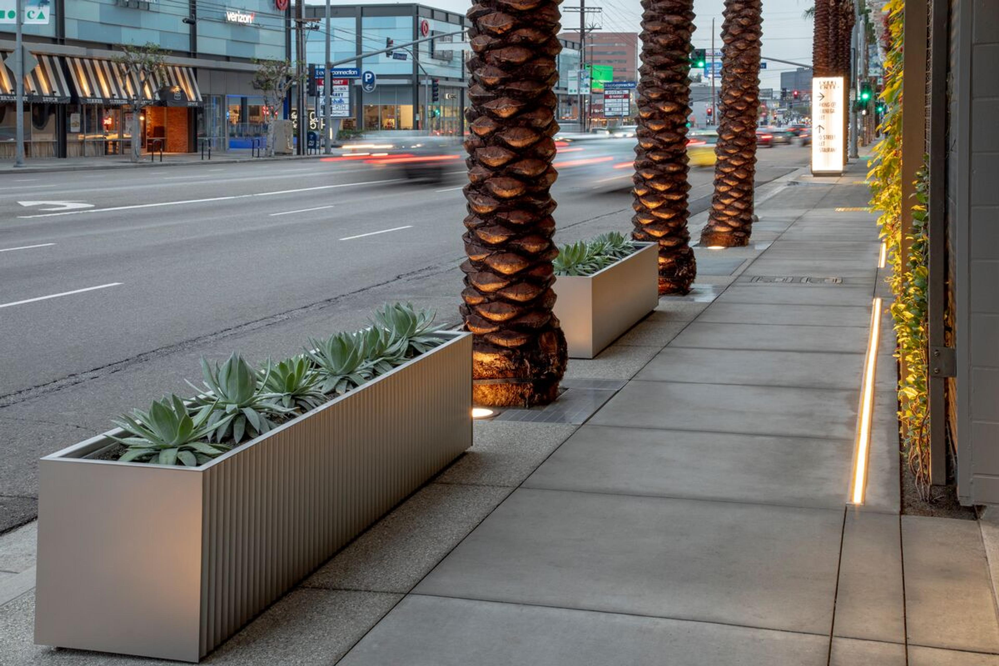 Custom planters • Constructed of durable stainless steel • Beverly Hills, California