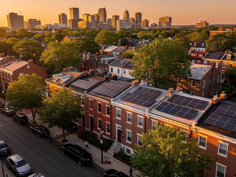 DC rowhouse rooftop with solar panels illustrating property tax exemption for home improvements in Washington DC