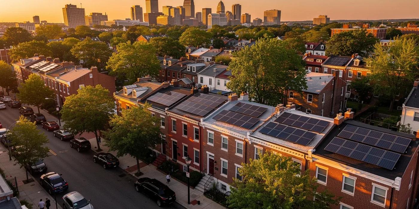 DC rowhouse rooftop with solar panels illustrating property tax exemption for home improvements in Washington DC