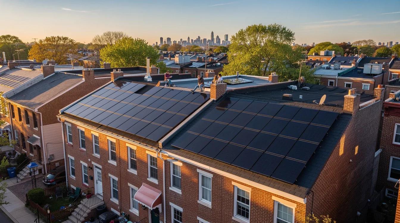 Solar panels on a DC rowhouse roof illustrating solar PPA pros and cons for Washington DC homeowners