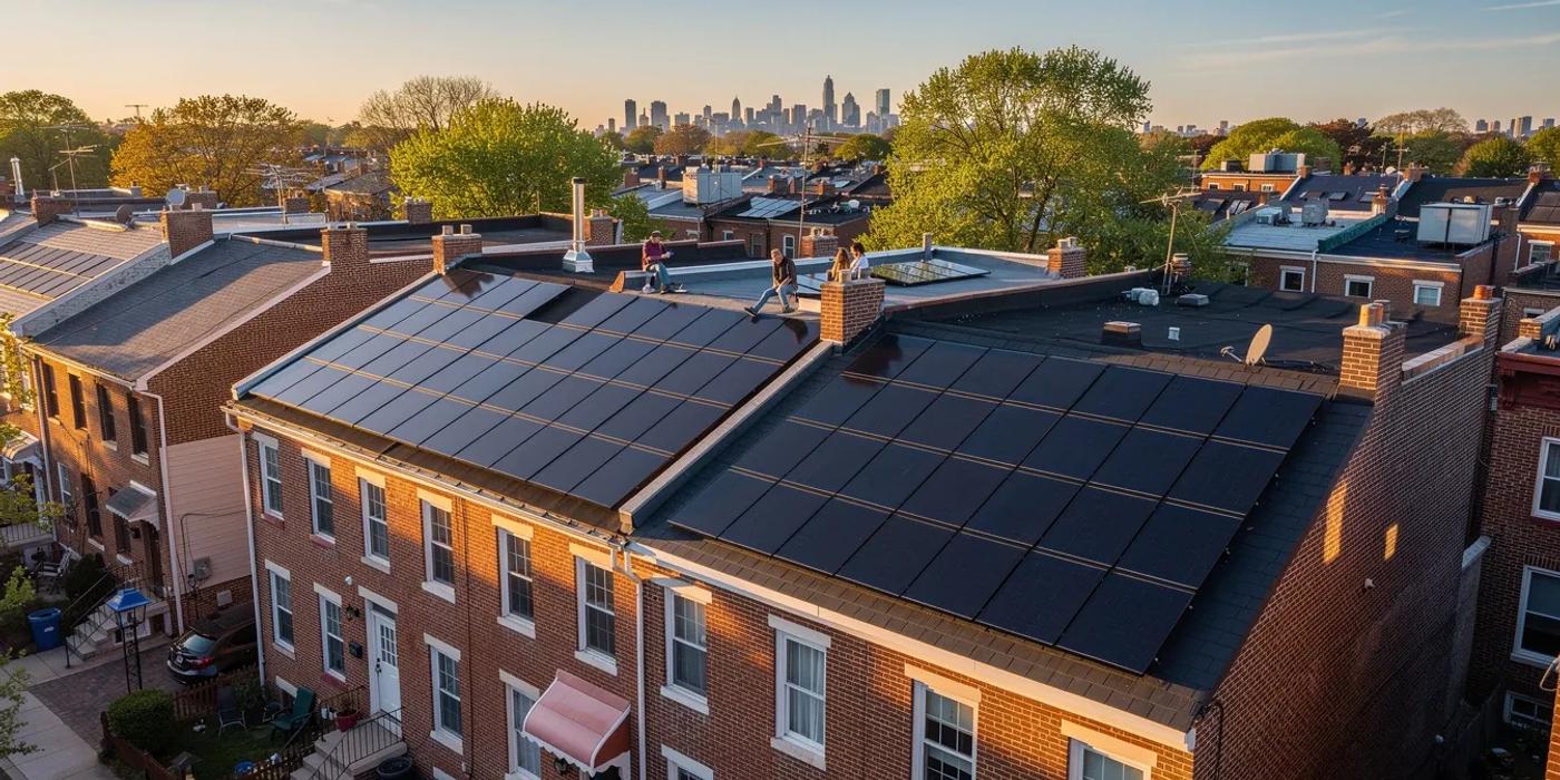 Solar panels on a DC rowhouse roof illustrating solar PPA pros and cons for Washington DC homeowners