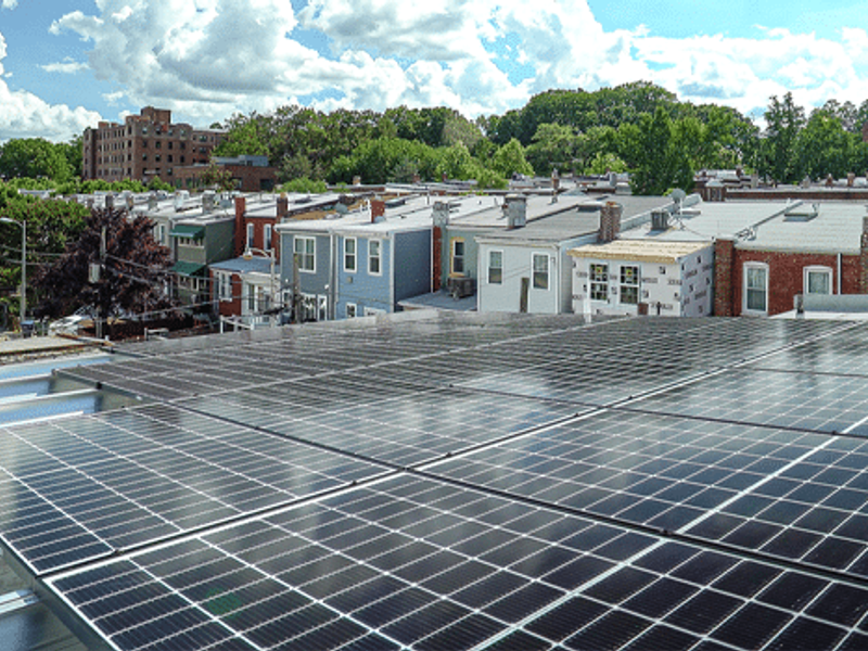 Solar panels on rooftops.