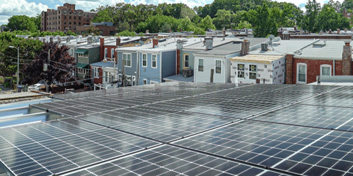 Solar panels on rooftops.