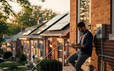 Rooftop solar on a DC rowhouse with contract paperwork—verifying a solar system performance guarantee against a kWh model