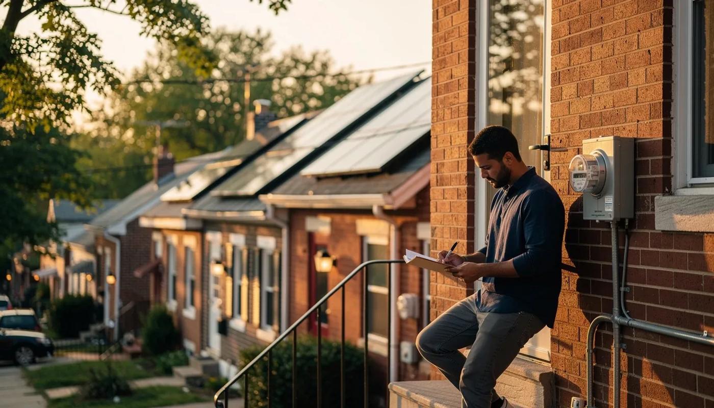Rooftop solar on a DC rowhouse with contract paperwork—verifying a solar system performance guarantee against a kWh model