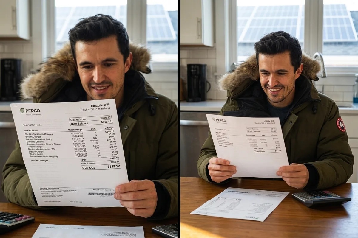 Maryland homeowner electric bill before and after solar panel installation