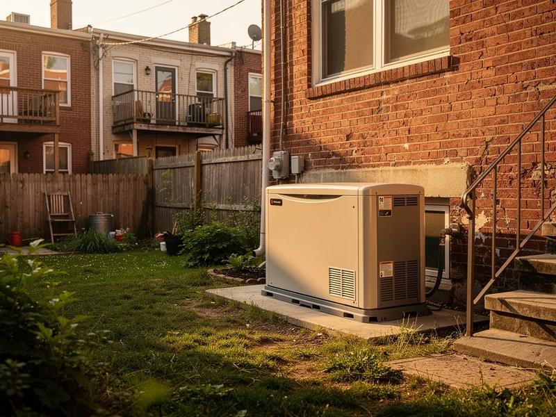 Standby generator and battery storage unit installed at a DC row house, backup power comparison