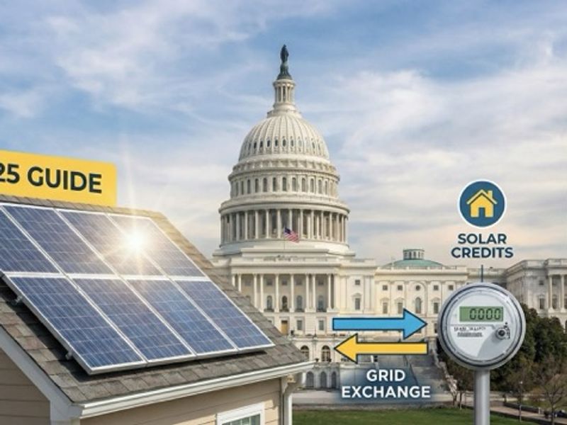 Solar panels, Capitol building, Washington Monument.