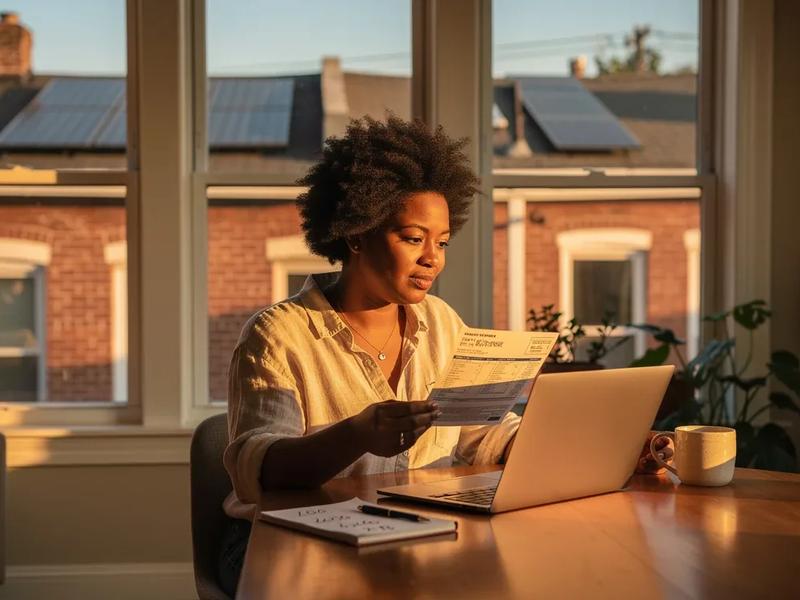 Solar panels on a DC row house rooftop with Pepco net metering credits reducing the monthly bill