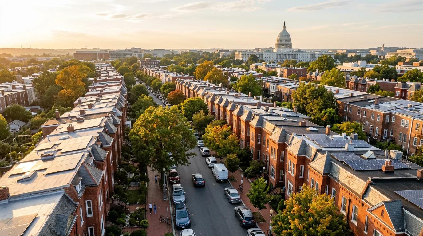 Solar panels installed on a Washington DC row house rooftop