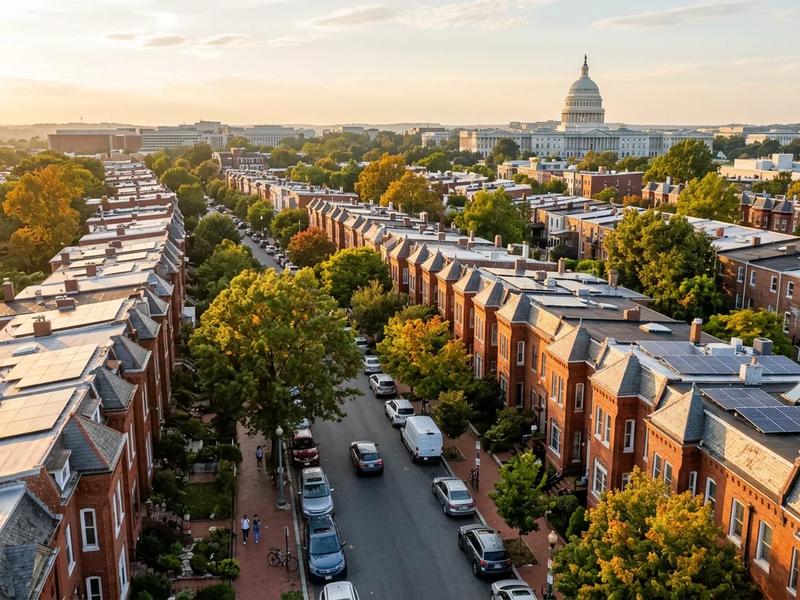 Solar panels installed on a Washington DC row house rooftop
