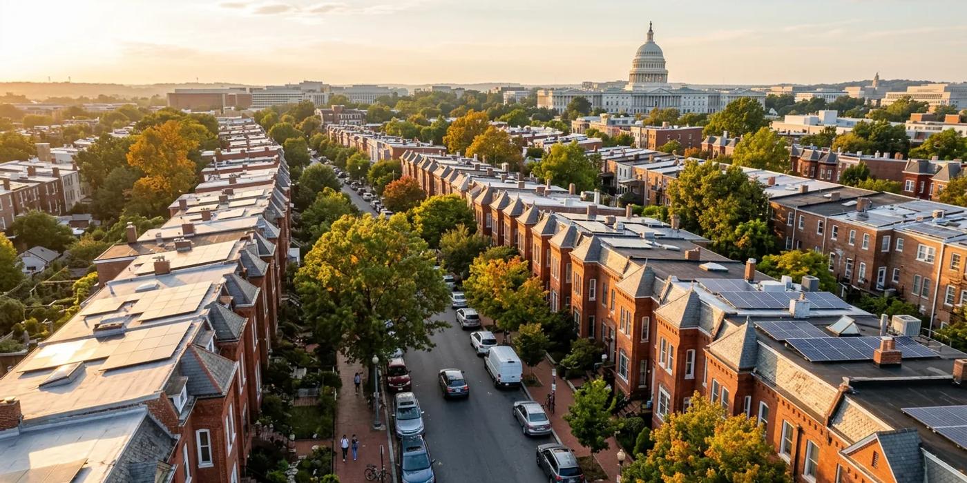 Solar panels installed on a Washington DC row house rooftop