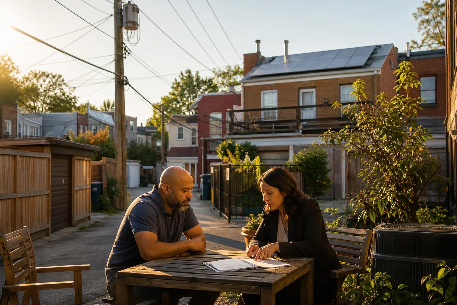 Washington, DC rooftop solar with homeowner reviewing a PPA and lease term sheet focusing on escalators, buyouts, and SREC ownership
