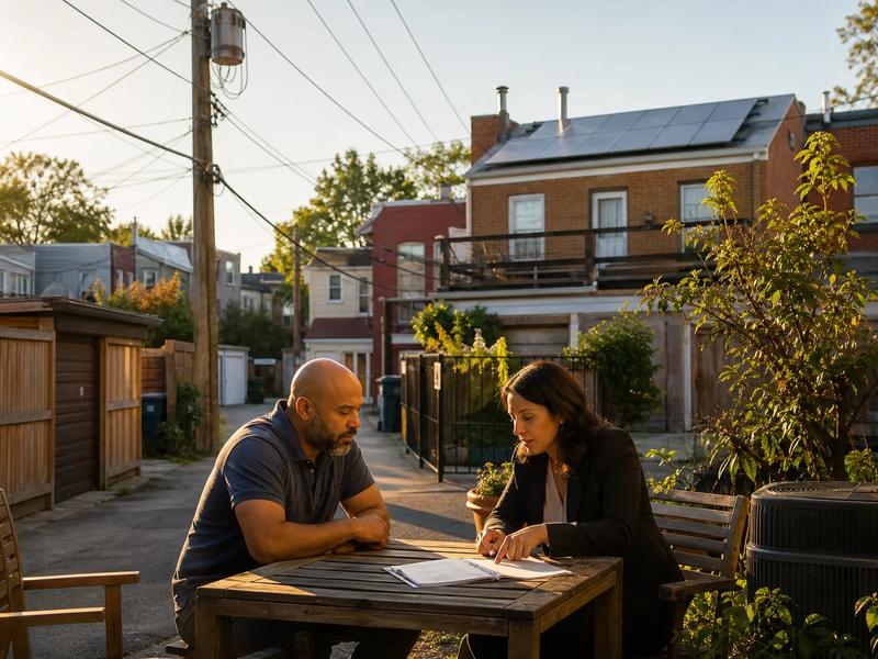 Washington, DC rooftop solar with homeowner reviewing a PPA and lease term sheet focusing on escalators, buyouts, and SREC ownership