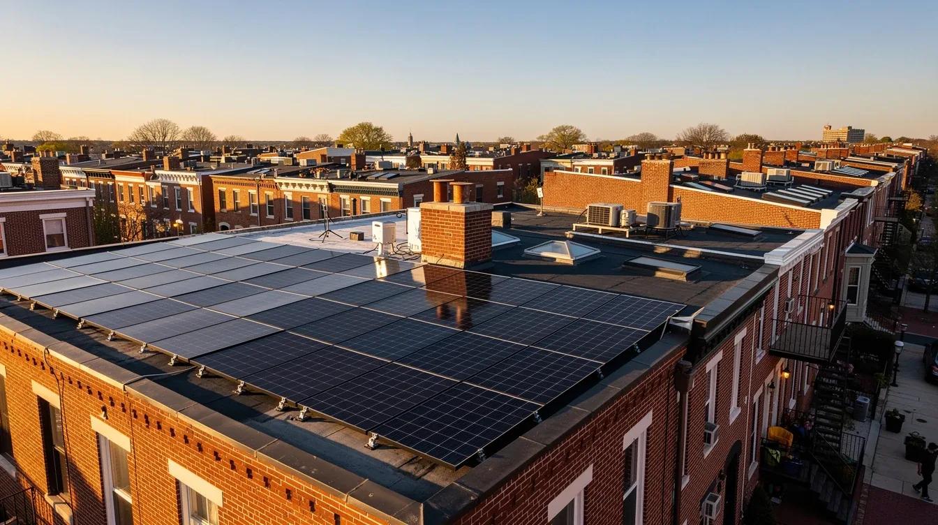 Solar panels installed on a DC rowhouse rooftop awaiting Pepco interconnection approval