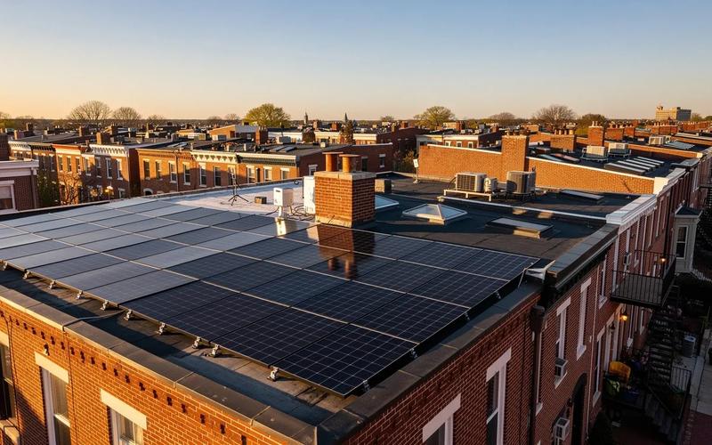 Solar panels installed on a DC rowhouse rooftop awaiting Pepco interconnection approval