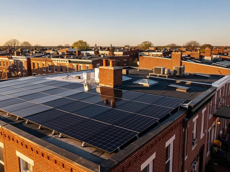 Solar panels installed on a DC rowhouse rooftop awaiting Pepco interconnection approval