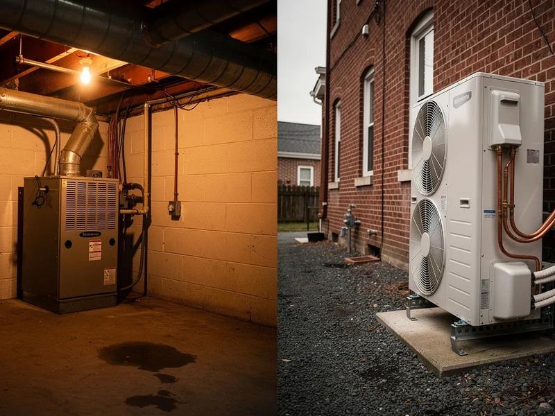 Washington DC row house with heat pump unit and solar panels on roof