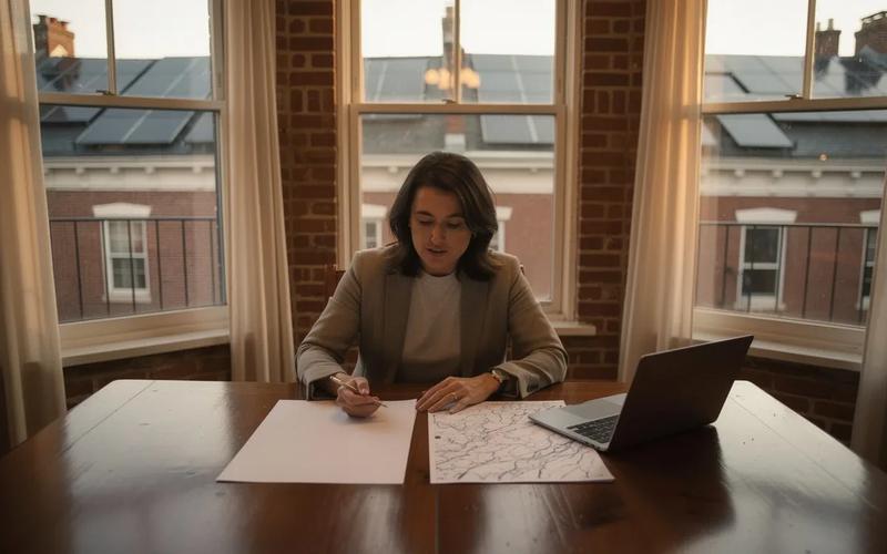 DC homeowner reviewing solar panel financing documents at a kitchen table in a Capitol Hill row house
