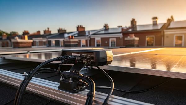 SolarEdge power optimizer mounted on a solar panel on a Washington DC rooftop, illustrating solar inverter optimizer failure prevention