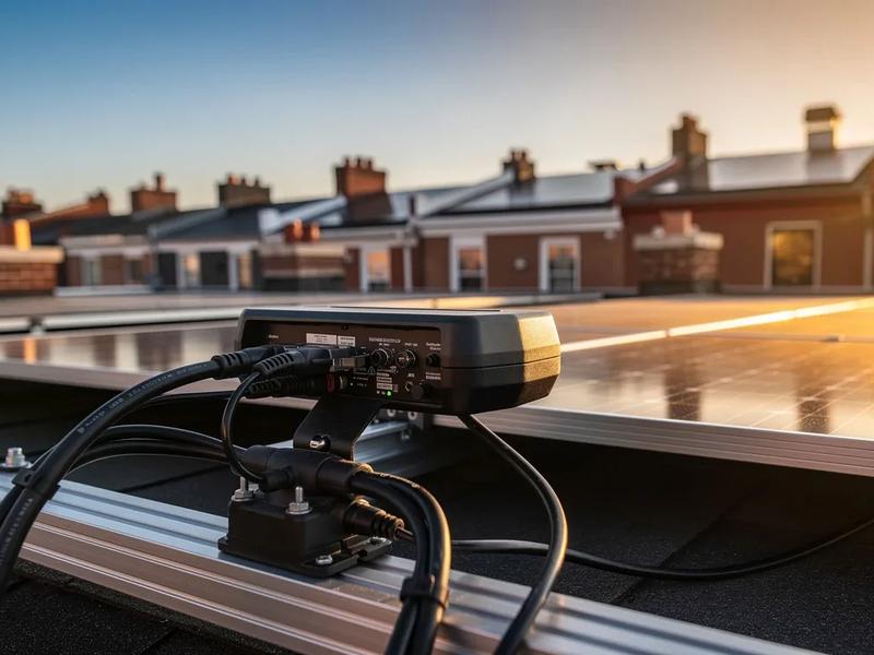 SolarEdge power optimizer mounted on a solar panel on a Washington DC rooftop, illustrating solar inverter optimizer failure prevention