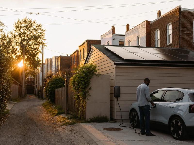 EV charger installation in Brightwood, DC paired with rooftop solar on a Ward 4 rowhouse
